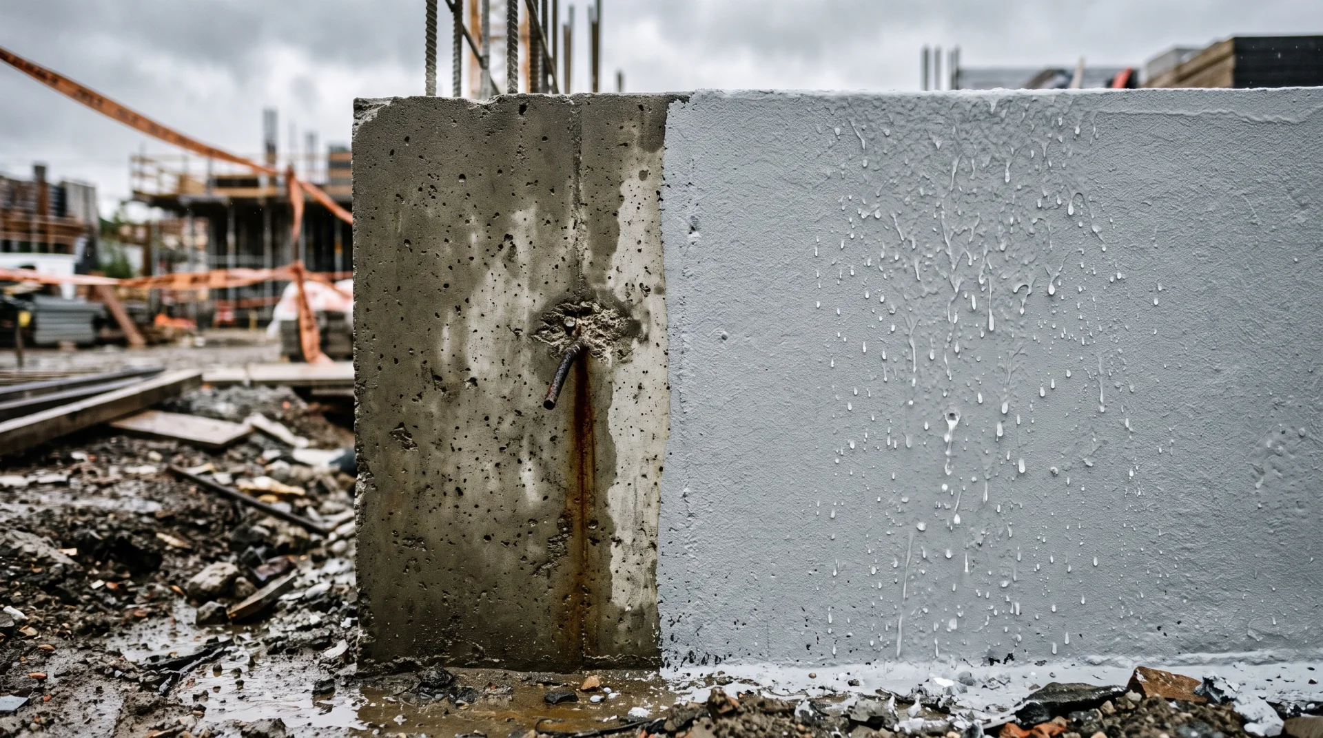 Yarısı su yalıtımlı, yarısı yalıtımsız betonarme temel perdesi